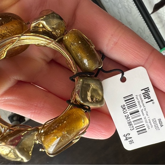 18 Glass Bead Stone Napkin Ring Holders Gold Brown Hand Made Pier 1 - Picture 5 of 5